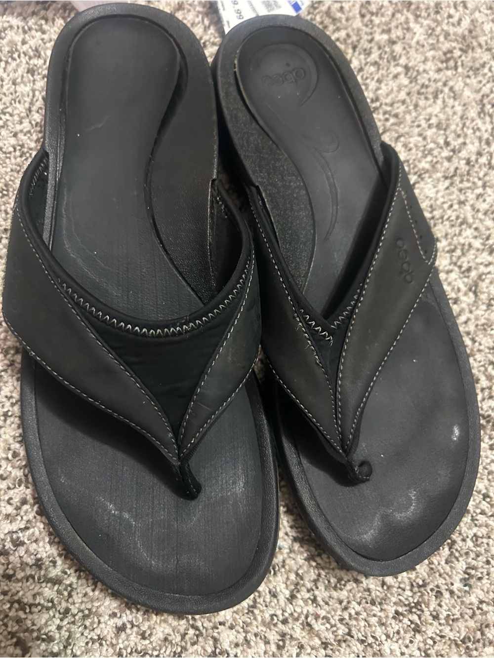 Abeo Black Men's Leather Flip-Flop Sandals